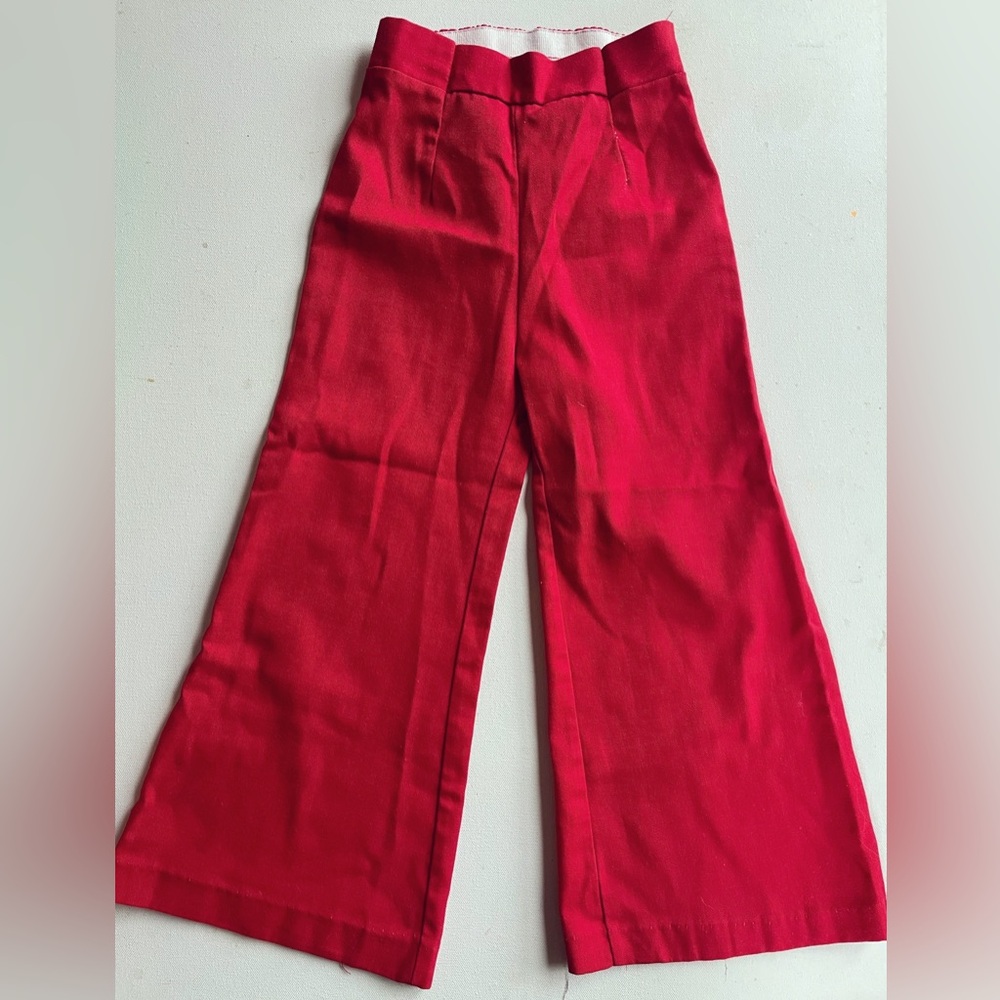 Vintage 1970s Red Cotton Blend Bell Bottom Pants Unisex Kids Size 5 Made in USA